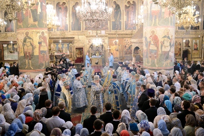Патриаршее служение в праздник Успения Пресвятой Богородицы в Успенском соборе Московского Кремля. 28 августа 2012 г.