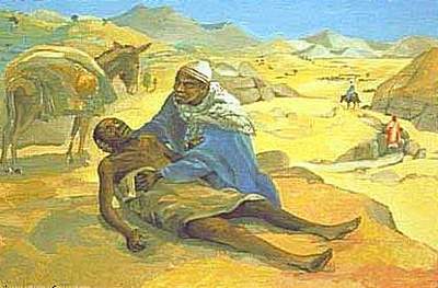 Притча о милосердном самарянине. Из серии открыток, распространяемых миссией в Версале (Франция). Притча о милосердном самарянине. Из серии открыток, распространяемых миссией в Версале (Франция).